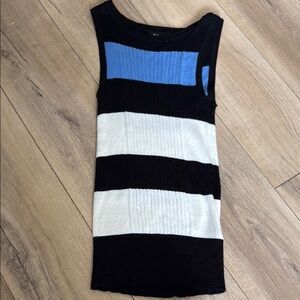 Express Black, Blue, and White Striped Tank Top